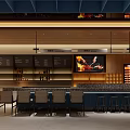 Japanese Restaurant Interior With Bar Counter Stools Food Display And Wooden Lighting
