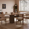 Modern Dining Room With Oval Wooden Table Six Chairs Bookshelf And Natural Light