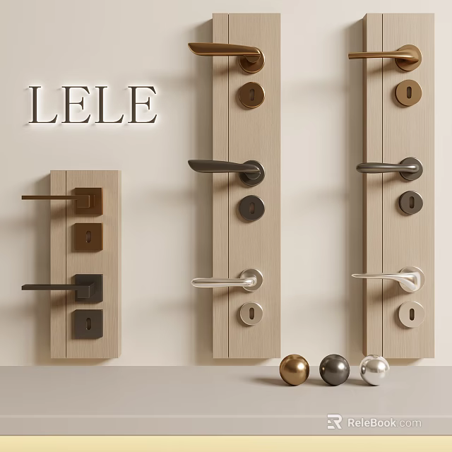 LELE Various Modern Door Handle Designs Featuring Gold Silver Black Metallic Finishes and Decorative Details 3d model 