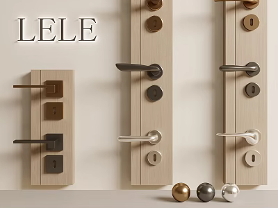 LELE Various Modern Door Handle Designs Featuring Gold Silver Black Metallic Finishes and Decorative Details 3d model
