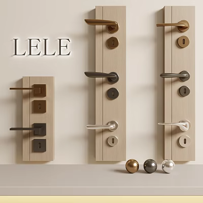 LELE Various Modern Door Handle Designs Featuring Gold Silver Black Metallic Finishes and Decorative Details 3d model