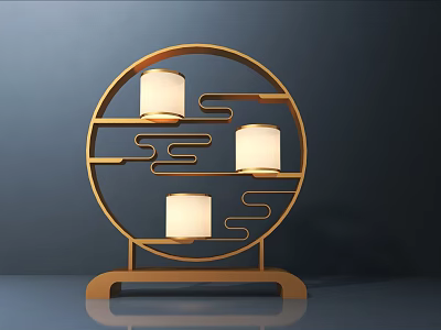 Chinese Style Table Lamp With Golden Frame Cloud Pattern And Three White Lampshades 3d model