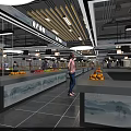 Spacious Modern Supermarket Interior With Fresh Fruits Vegetables And Shopping Customers