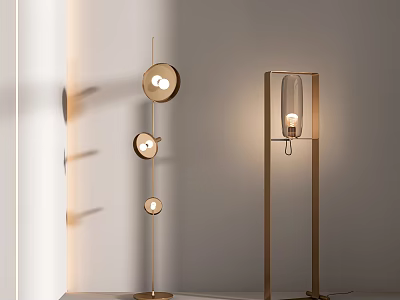 Modern Floor Lamps With Golden Frame Three Spherical Lamps And Rectangular Design 3d model