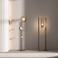 Modern Floor Lamps With Golden Frame Three Spherical Lamps And Rectangular Design 3d model