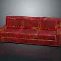 Red Sofa With Golden Floral Patterns And Elegant Upholstery Design