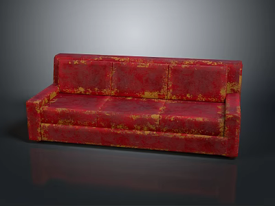 Red Sofa With Golden Floral Patterns And Elegant Upholstery Design 3d model