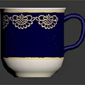 Elegant Blue Ceramic Mug With Gold Trim And Floral Pattern Design 3d model