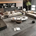 Modern Living Room Sofa And Coffee Table Set With Round Tables Area Rug And Bookshelf