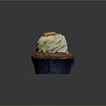Delicious Cupcake With Red Cake Base Blue Liner White Frosting And Orange Drizzle