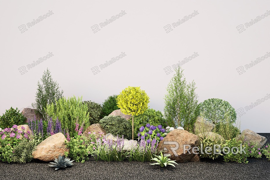 Shrub ball spherical plant shrubs flowers and plants spherical green plant stone combination model