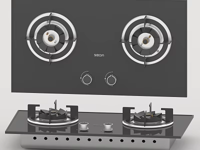 Stylish Modern Double Burner Gas Stoves With Black Surface For Kitchen Appliances 3d model