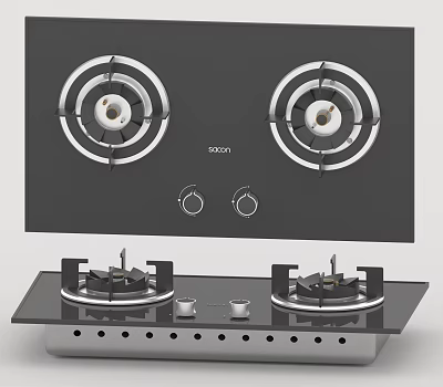 Stylish Modern Double Burner Gas Stoves With Black Surface For Kitchen Appliances 3d model
