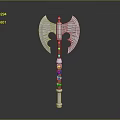 Double Bladed Axe Weapon With Red And White Handle And Metal Blades