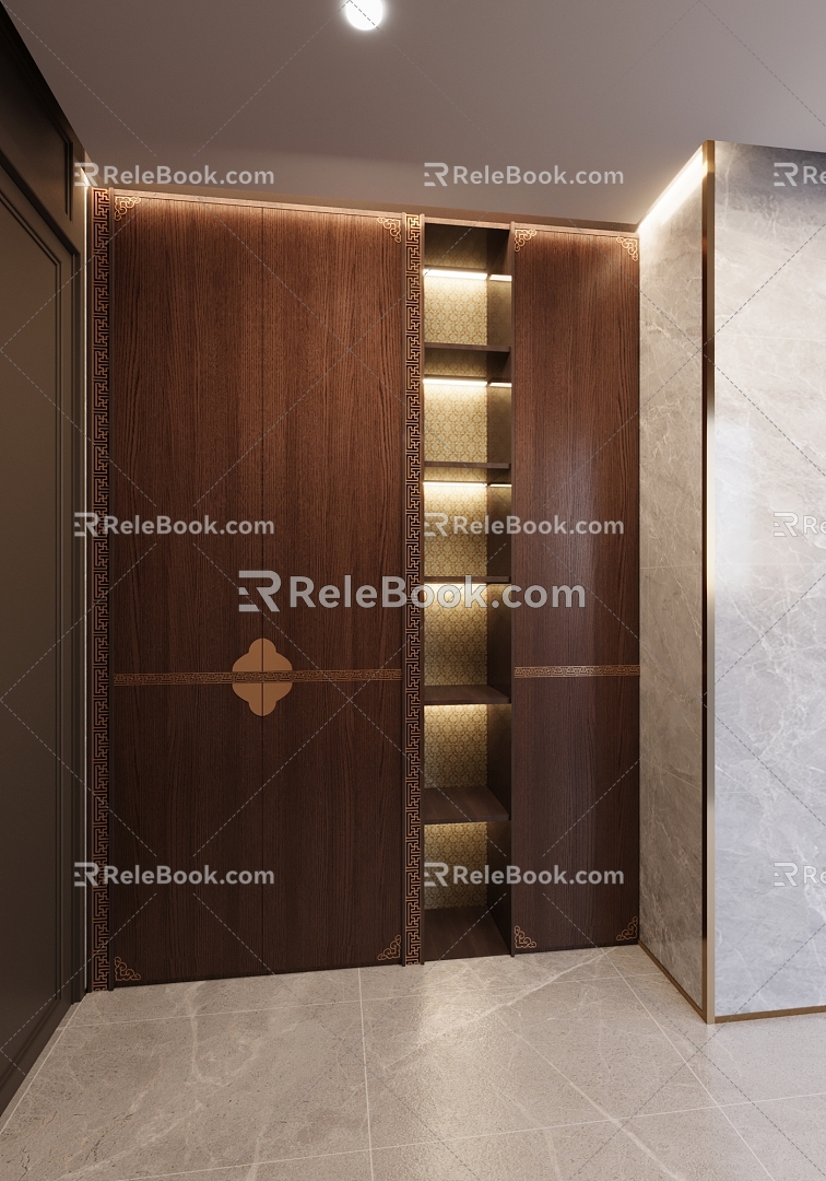 Aisle Corridor Entrance Floor Cabinet Elevator Entrance Door Design Chinese Shoe Cabinet 3d model