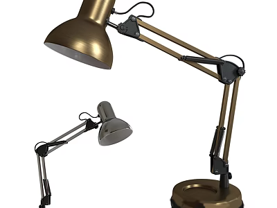 Two Golden Adjustable Arm Desk Lamps With Stable Base For Reading Work 3d model