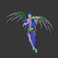 Mythical Man In Blue Attire With Flowing Colorful Wings Playing Violin