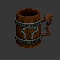 Handcrafted Wooden Mug With Ornate Metal Bands And Unique Curved Handle Design