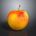 Fresh Ripe Red And Yellow Apple With Brown Stem On Dark Reflective Background