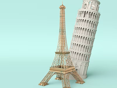 Decorative Models of Eiffel Tower and Leaning Tower of Pisa Landmarks 3d model