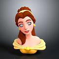 Cartoon Princess Bust With Brown Hair Yellow Headband Off Shoulder Yellow Top And Pearl Earrings