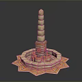 Decorative Household Ornament With Layered Pillar Star Shaped Base Chain Accents And Stone Like Material