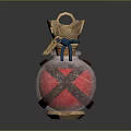 Enchanted Potion Bottle With Golden Crown Top Brown Straps And Red Liquid