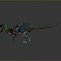 Biomechanical Dinosaur Character With Spiked Back Green Blue Cybernetic Parts And Open Mouth