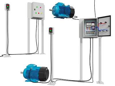 Industrial Equipment Components With Electric Motors Control Panels Indicator Lights Cables And Metal Stands 3d model