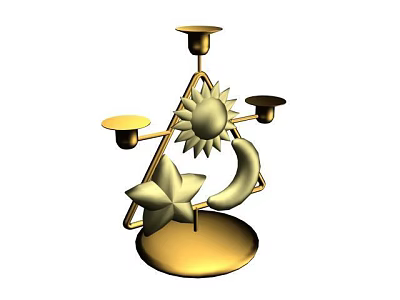 Golden Metal Decorative Ornament Set with Sun Moon Star Design and Candle Holders 3d model
