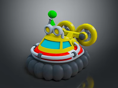 Cartoon Style Toy Vehicle With Yellow Body Blue Windows Green Dome And Gray Inflatable Base 3d model