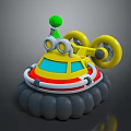 Cartoon Style Toy Vehicle With Yellow Body Blue Windows Green Dome And Gray Inflatable Base