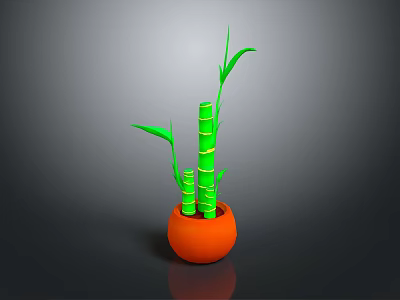 Household Decorative Green Bamboo in Orange Pot with Slender Stems and Fresh Leaves 3d model