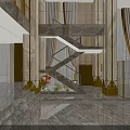 Elegant Hotel Lobby Interior With Crystal Chandelier Marble Floor And Decorative Sculpture