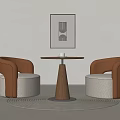 Modern Round Wooden Table With Beige And Brown Upholstered Chairs Wall Art And Round Rug