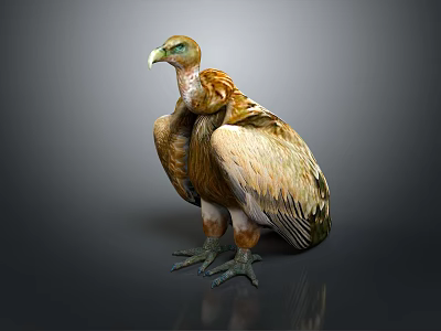 Yellow Headed Vulture Standing With Brown And White Feathers On Dark Reflective Surface 3d model