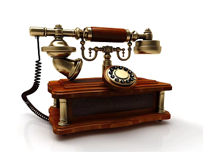 Vintage Retro Telephone With Wooden Base And Classic Rotary Dial Design 3d model