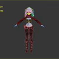 3D Anime Character Model With Blue Green Pigtails And Black Outfit Boots