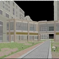 Modern Community Landscape With Pedestrian Walkway Greenery And People Walking