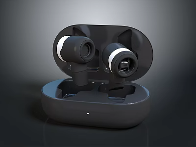 Modern Black Wireless Earbuds With Ergonomic Design And Charging Case 3d model