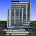 Modern High Rise Office Building With Glass Curtain Wall And Green Trees