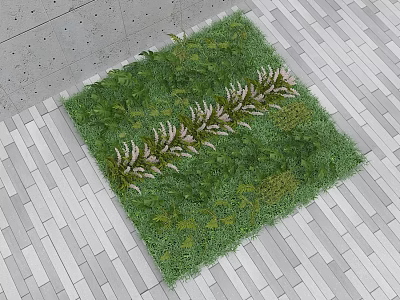 Living Plant Wall Design With Green Foliage On Gray And White Floor Tiles 3d model
