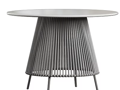 Modern Round Dining Table With Sleek Metal Top And Ribbed Pedestal Base Design 3d model