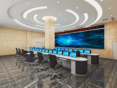 Modern monitoring room Command control room Dispatching command center Monitoring hall Command hall Office desks and chairs 3d model