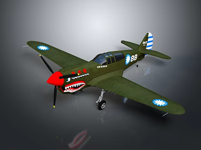 Green Fighter Jet With Red Nose Shark Mouth Design Blue Wing Insignia Tail Number 58 3d model