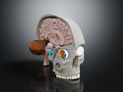 Skull Model Showing Brain Structure Eyeball And Ear Anatomical Details 3d model
