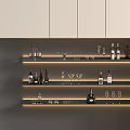 Modern Storage Shelf Design With Wine Bottles Wine Glasses And Built In Lighting