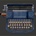 Vintage Blue Office Appliance Typewriter With Copper Accents And Round Keys
