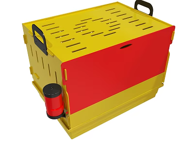 Yellow And Red Storage Box With Handles Holes And Red Knob 3d model