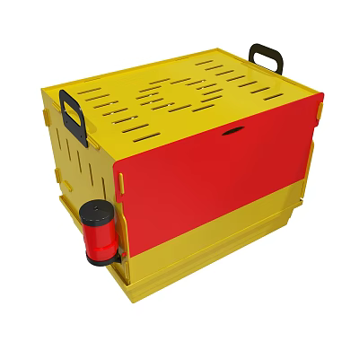 Yellow And Red Storage Box With Handles Holes And Red Knob 3d model